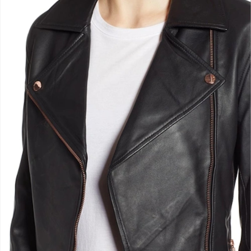 NWOT Ted Baker Lizia Black Leather Moto Jacket